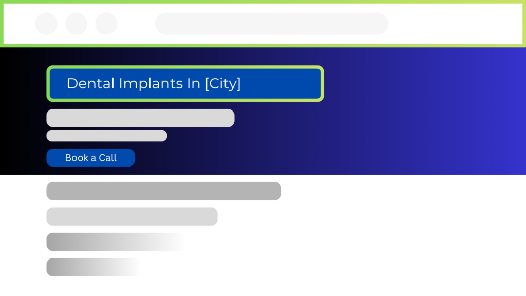 Dental landing page for dental implants in [City] showing patient treatment and clinic services