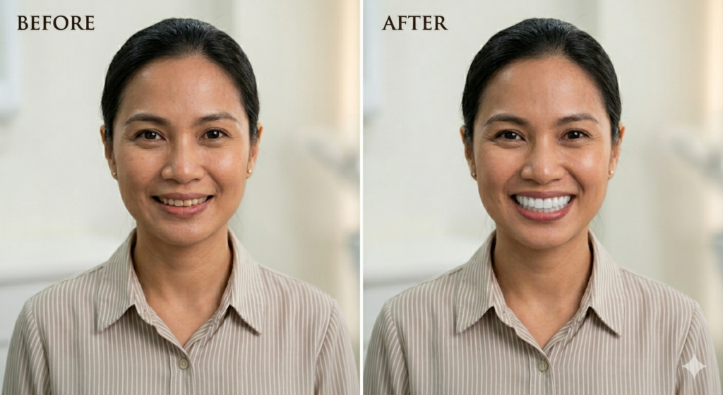 Illustrated before and after teeth transformation used in Facebook Ads for dental practices